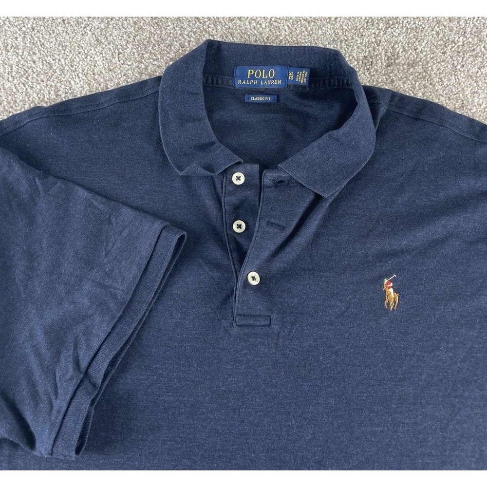Polo Ralph Lauren Solid Blue Soft Cotton Polo Shirt‎ Flesh Pony Mens XL Preppy
